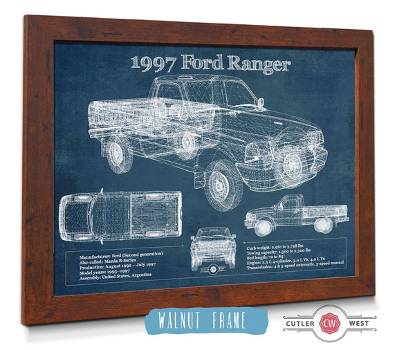 20" x 16" / Walnut Frame Cutler West 1997 Ford Ranger Blueprint Vintage Auto Print