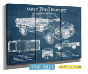 36" x 24" / 3 Panel Canvas Wrap Cutler West 1997 Ford Ranger Blueprint Vintage Auto Print