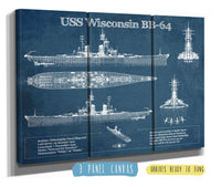 Cutler West USS Wisconsin (BB-64) Blueprint Original Military Wall Art - Customizable