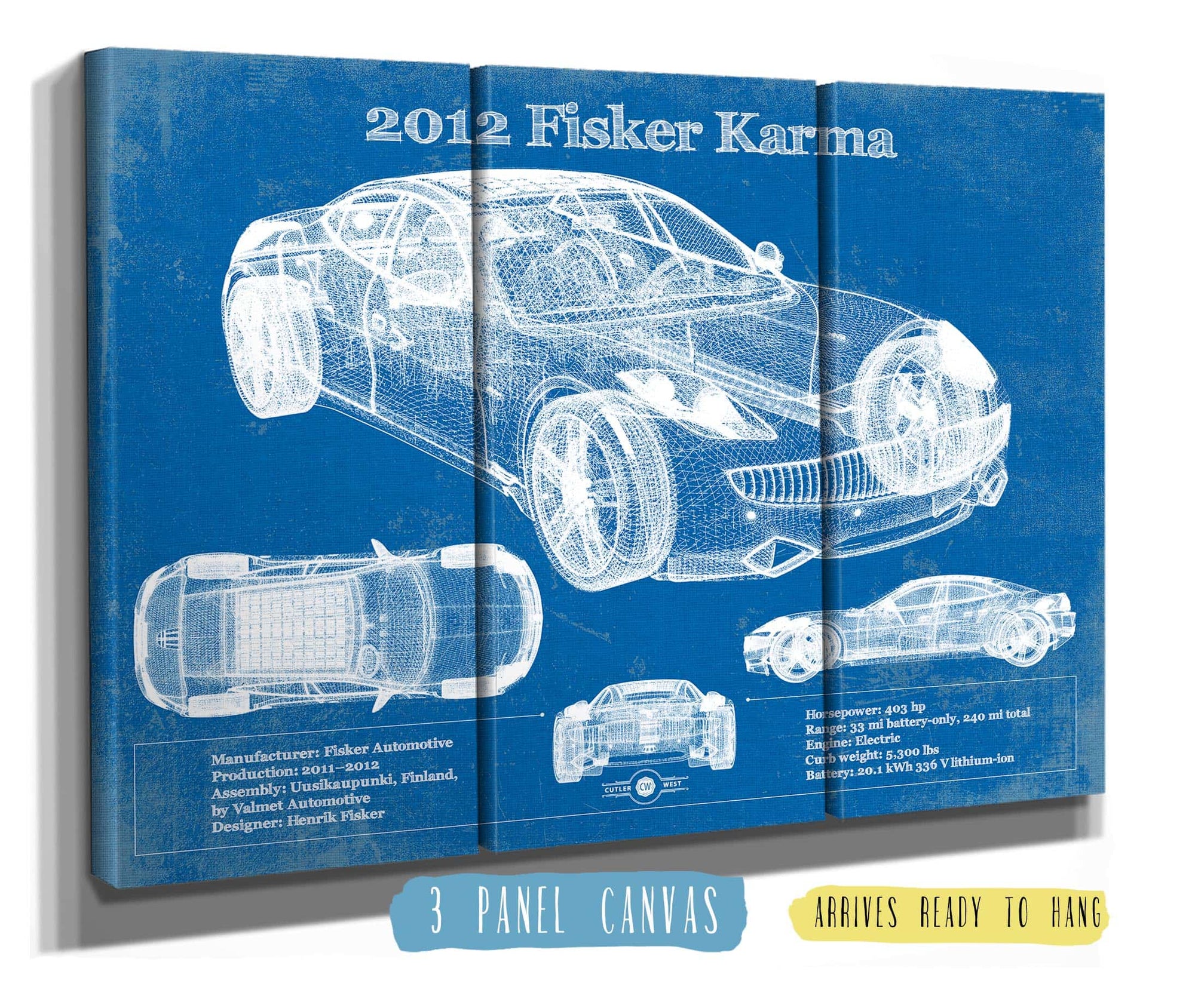 Cutler West 2012 Fisker Karma Blueprint Vintage Auto Print