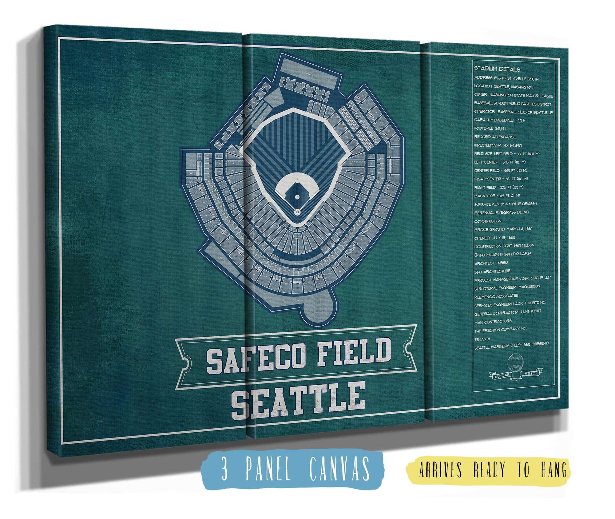Seattle Mariners - Safeco Field Vintage Seating Chart Baseball Team Color  Print Wall Art