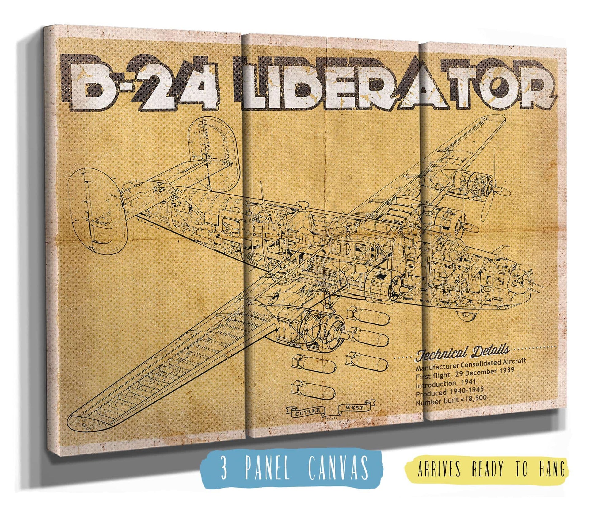 Cutler West Vintage B-24 Liberator Bomber Military Print