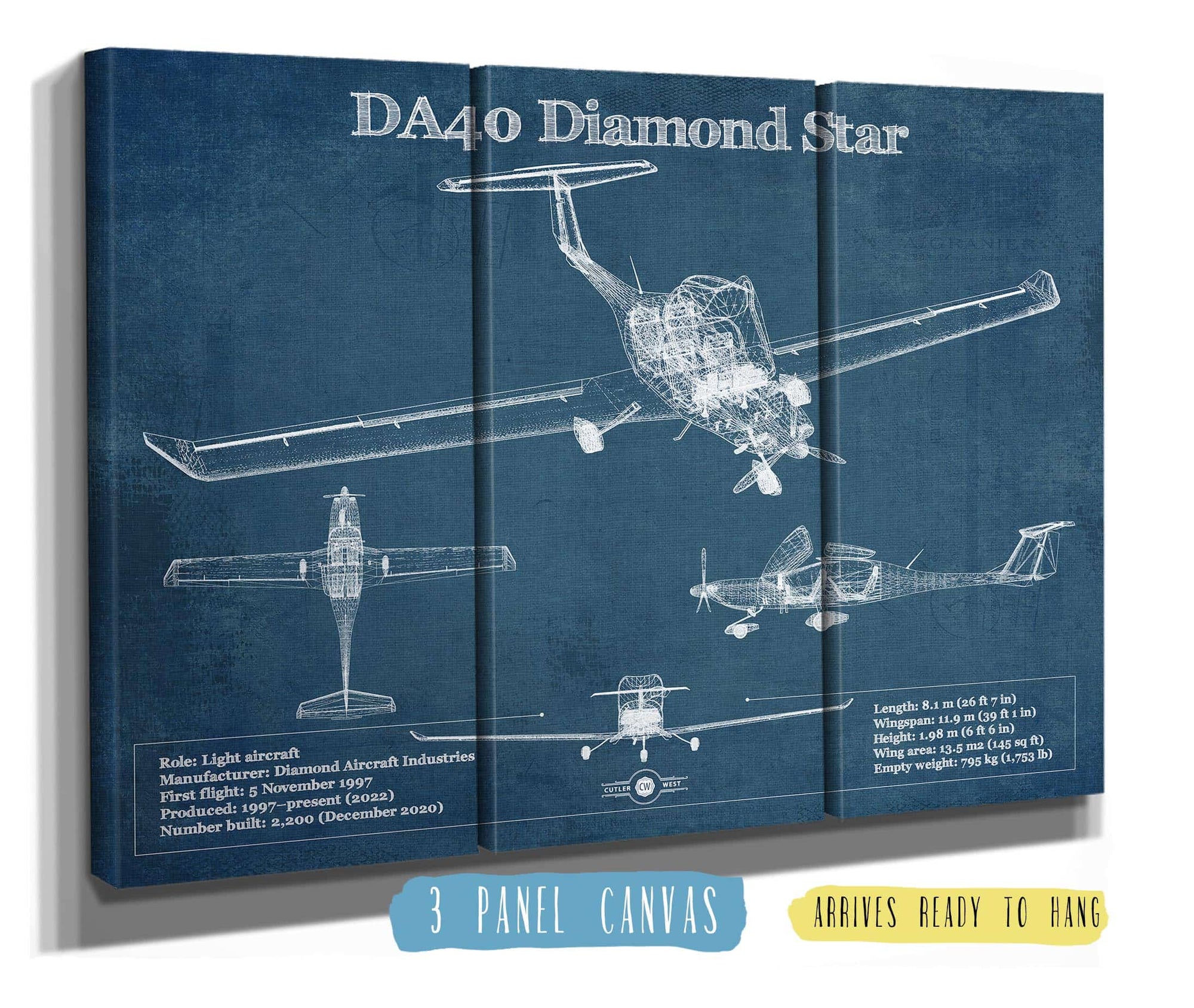 Cutler West Diamond DA40 Diamond Star Vintage Aviation Blueprint Print