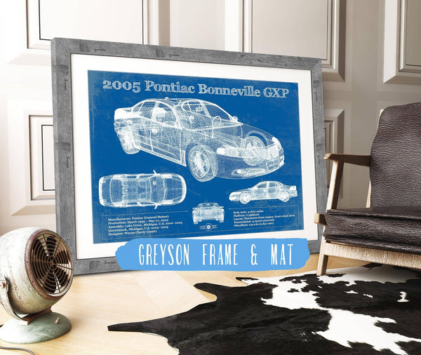14" x 11" / Greyson Frame & Mat Cutler West 2000 - 2005 Pontiac Bonneville GXP Blueprint Vintage Auto Print