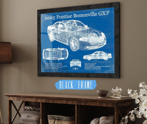 20" x 16" / Black Frame Cutler West 2000 - 2005 Pontiac Bonneville GXP Blueprint Vintage Auto Print