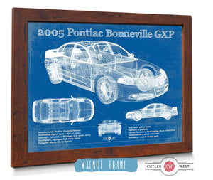 20" x 16" / Walnut Frame Cutler West 2000 - 2005 Pontiac Bonneville GXP Blueprint Vintage Auto Print