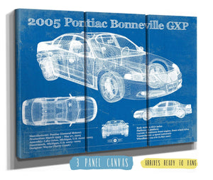 36" x 24" / 3 Panel Canvas Wrap Cutler West 2000 - 2005 Pontiac Bonneville GXP Blueprint Vintage Auto Print