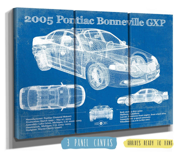 36" x 24" / 3 Panel Canvas Wrap Cutler West 2000 - 2005 Pontiac Bonneville GXP Blueprint Vintage Auto Print