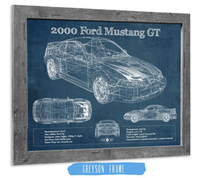 14" x 11" / Greyson Frame Cutler West 2000 Ford Mustang GT Original Blueprint Art