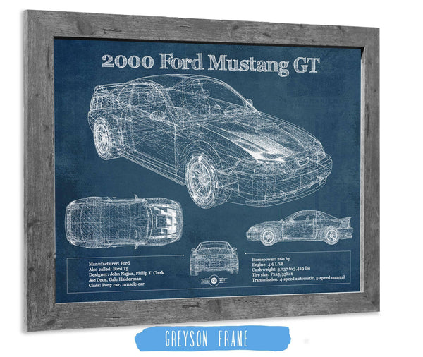 14" x 11" / Greyson Frame Cutler West 2000 Ford Mustang GT Original Blueprint Art