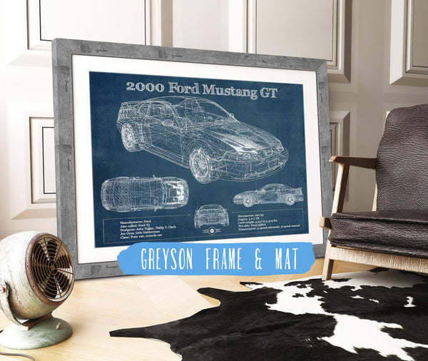 14" x 11" / Greyson Frame & Mat Cutler West 2000 Ford Mustang GT Original Blueprint Art