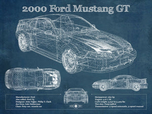 14" x 11" / Unframed Cutler West 2000 Ford Mustang GT Original Blueprint Art