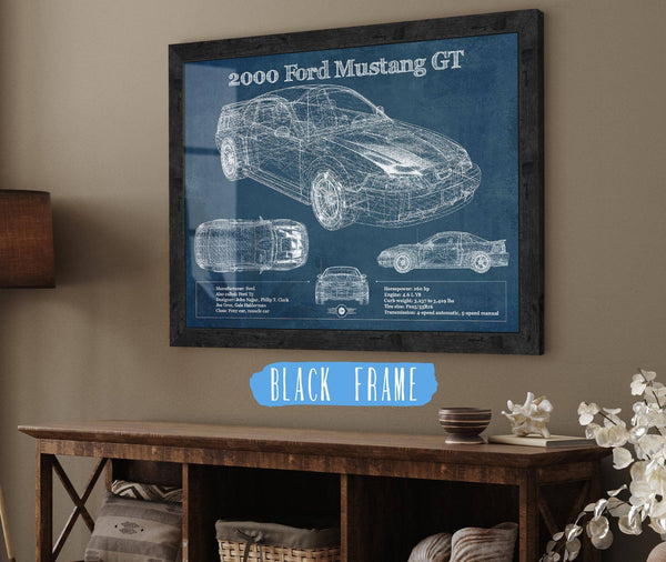 20" x 16" / Black Frame Cutler West 2000 Ford Mustang GT Original Blueprint Art