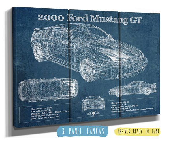 36" x 24" / 3 Panel Canvas Wrap Cutler West 2000 Ford Mustang GT Original Blueprint Art