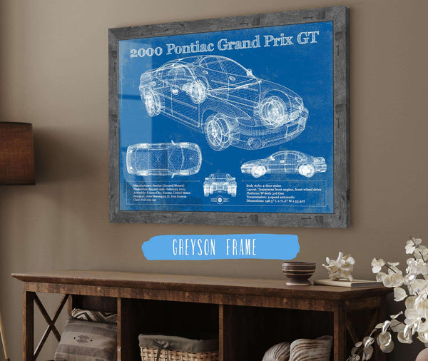 14" x 11" / Greyson Frame Cutler West 2000 Pontiac Grand Prix GT Vintage Blueprint Auto Print