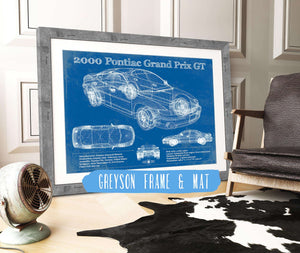 14" x 11" / Greyson Frame & Mat Cutler West 2000 Pontiac Grand Prix GT Vintage Blueprint Auto Print