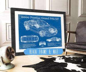 20" x 16" / Black Frame & Mat Cutler West 2000 Pontiac Grand Prix GT Vintage Blueprint Auto Print
