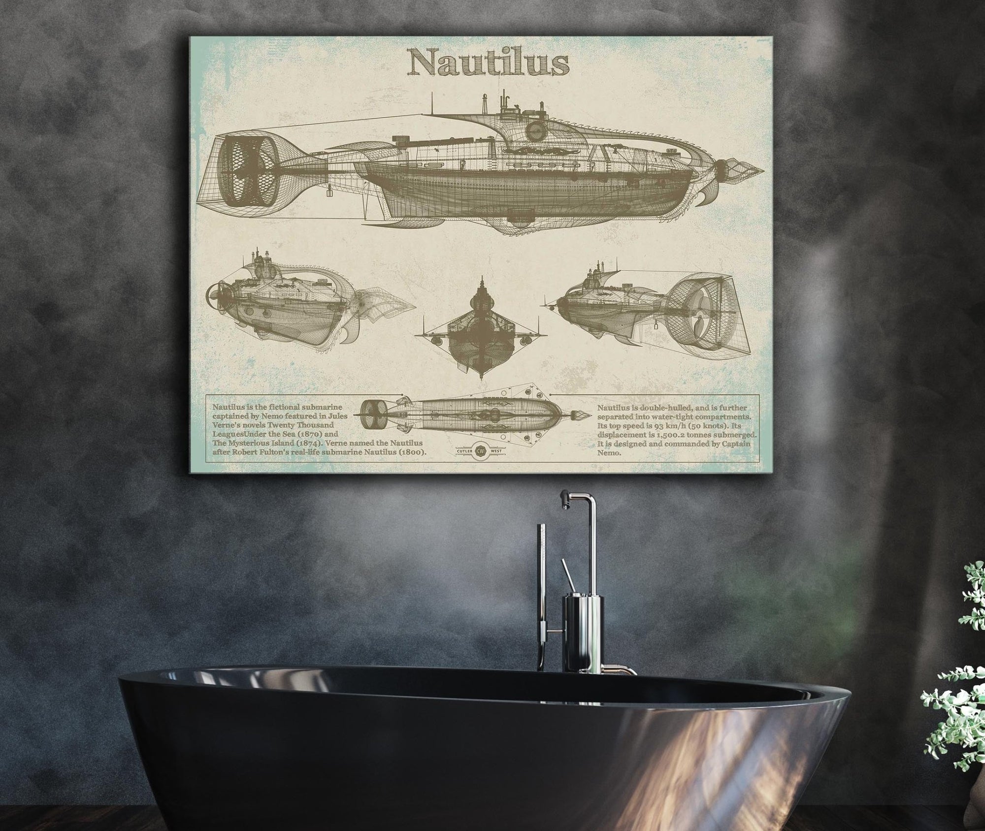 Cutler West Best Selling Collection 20,000 Leagues Under the Sea Nautilus Submarine Jules Vernon Blueprint