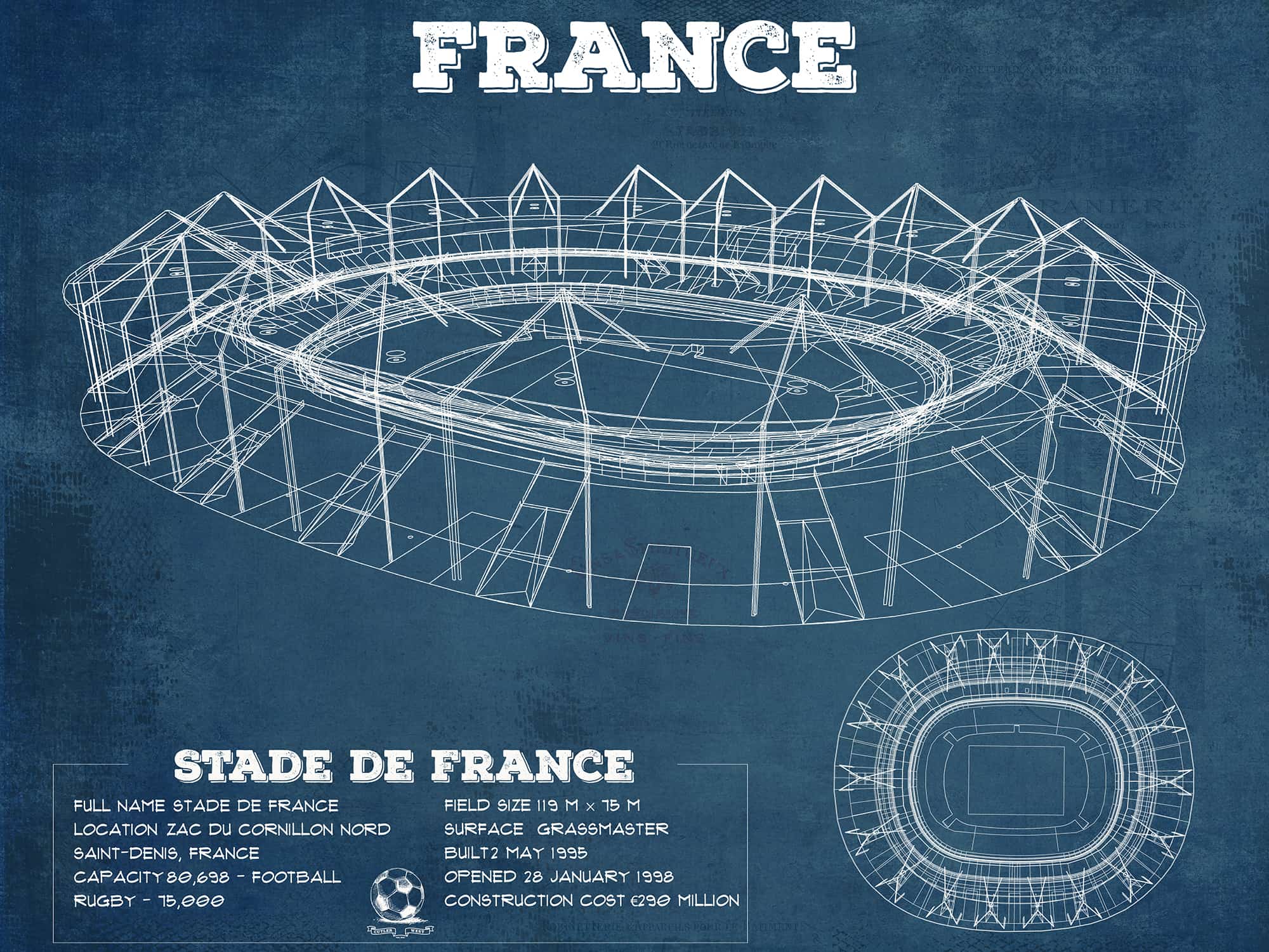 Cutler West Stade de France Vintage Soccer Stadium Print