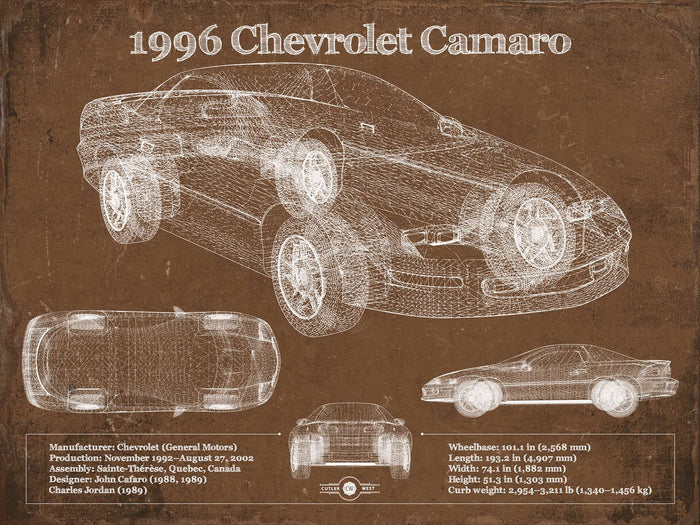 Cutler West 1996 Chevrolet Camaro Vintage Blueprint Auto Print