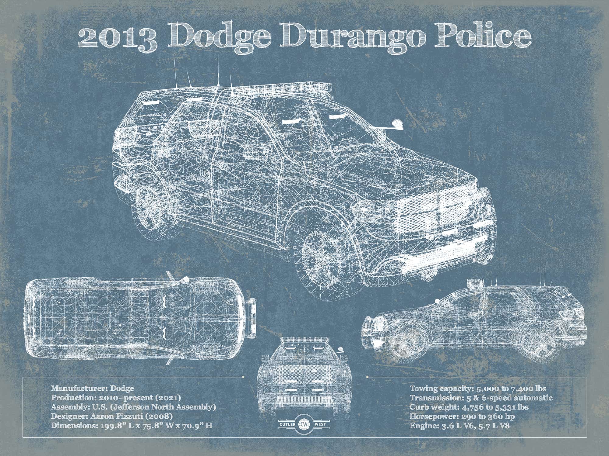 Cutler West 2013 Dodge Durango Police Blueprint Vintage Auto Print