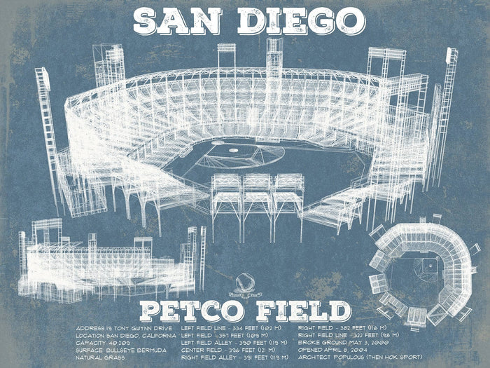 Cutler West 14" x 11" / Unframed San Diego Padres - Petco Park Vintage Stadium Blueprint Baseball Print 744808455-TOP