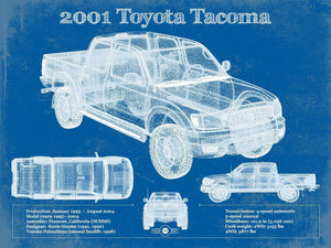 14" x 11" / Unframed Cutler West 2001 Toyota Tacoma Double Cab Limited Vintage Blueprint Auto Print
