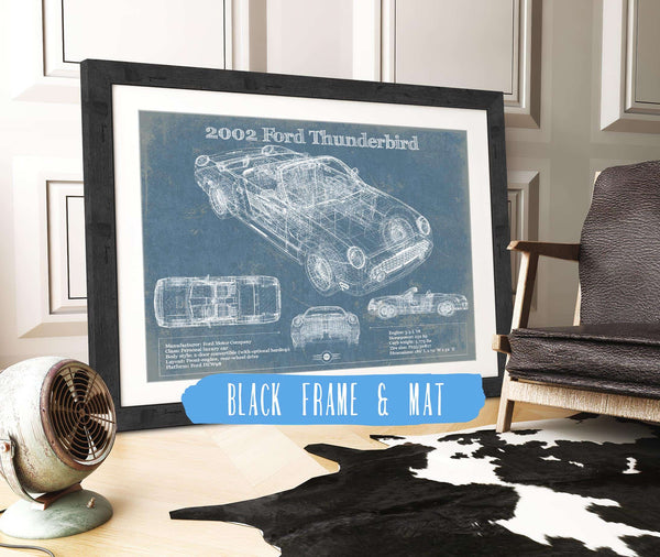 20" x 16" / Black Frame & Mat Cutler West 2002 Ford Thunderbird Original Blueprint Art