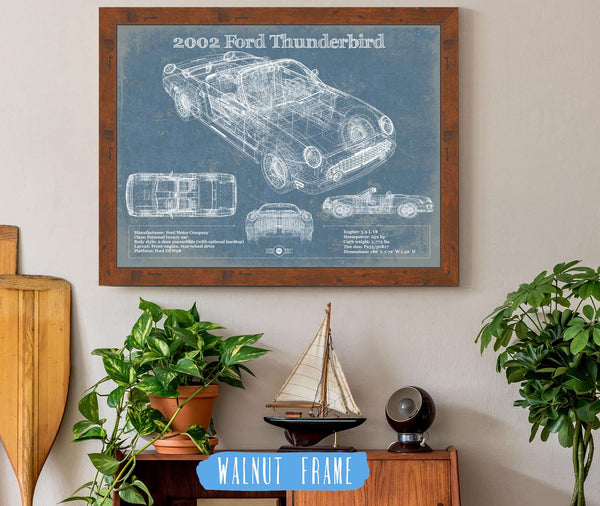 20" x 16" / Walnut Frame Cutler West 2002 Ford Thunderbird Original Blueprint Art