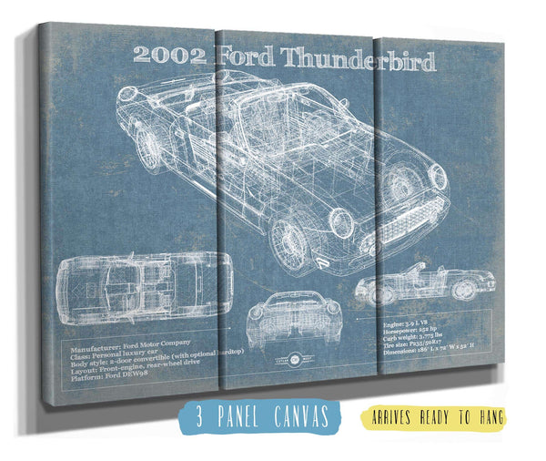 36" x 24" / 3 Panel Canvas Wrap Cutler West 2002 Ford Thunderbird Original Blueprint Art
