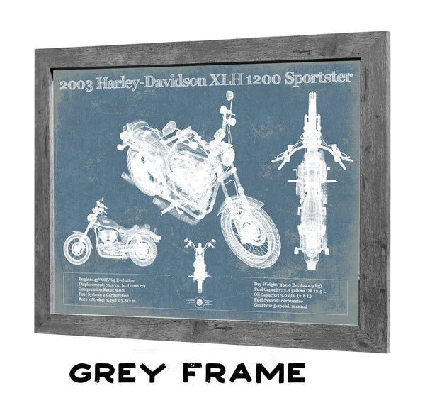 14" x 11" / Greyson Frame Cutler West 2003 Harley-Davidson XLH 1200 Sportster Blueprint Motorcycle Patent Print