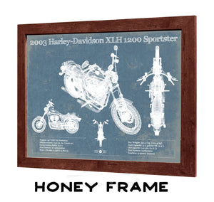 20" x 16" / Walnut Frame Cutler West 2003 Harley-Davidson XLH 1200 Sportster Blueprint Motorcycle Patent Print