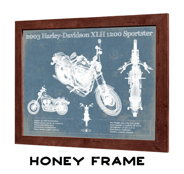 20" x 16" / Walnut Frame Cutler West 2003 Harley-Davidson XLH 1200 Sportster Blueprint Motorcycle Patent Print