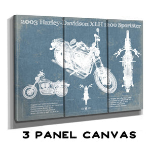 36" x 24" / 3 Panel Canvas Wrap Cutler West 2003 Harley-Davidson XLH 1200 Sportster Blueprint Motorcycle Patent Print