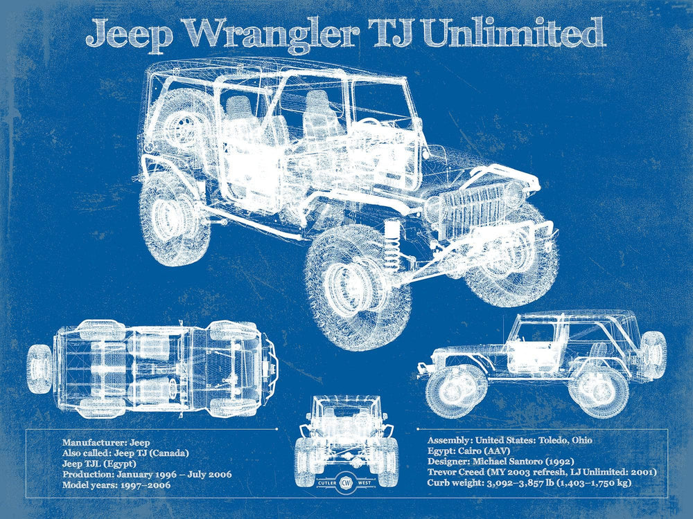 14" x 11" / Stretched Canvas Wrap Cutler West 2004-2006 Jeep TJ Wrangler Unlimited