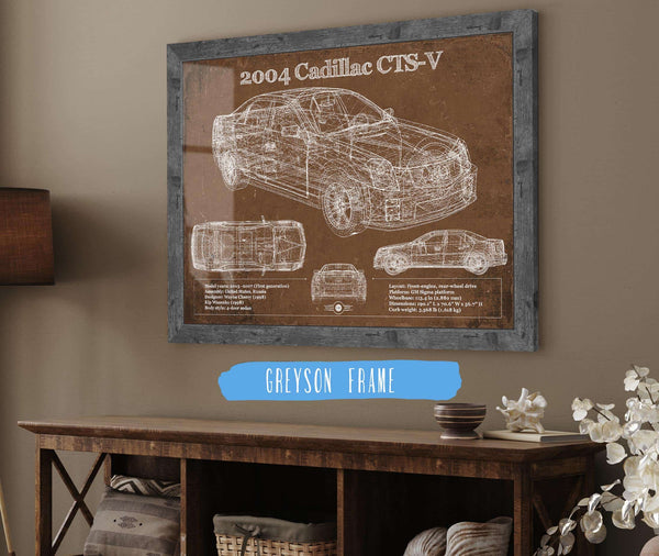 14" x 11" / Greyson Frame Cutler West 2004 Cadillac CTS-V Vintage Blueprint Auto Print