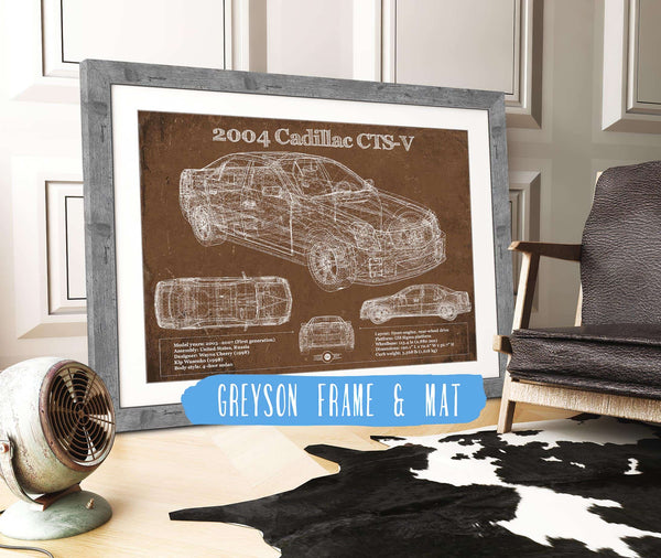 14" x 11" / Greyson Frame & Mat Cutler West 2004 Cadillac CTS-V Vintage Blueprint Auto Print