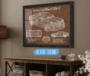20" x 16" / Black Frame Cutler West 2004 Cadillac CTS-V Vintage Blueprint Auto Print