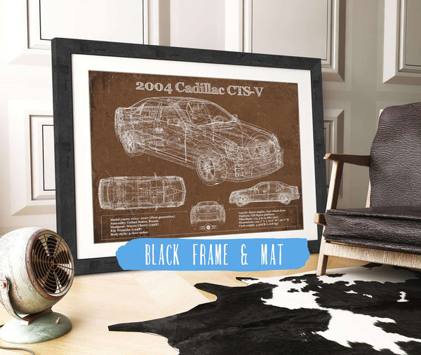 20" x 16" / Black Frame & Mat Cutler West 2004 Cadillac CTS-V Vintage Blueprint Auto Print