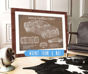 20" x 16" / Walnut Frame & Mat Cutler West 2004 Cadillac CTS-V Vintage Blueprint Auto Print