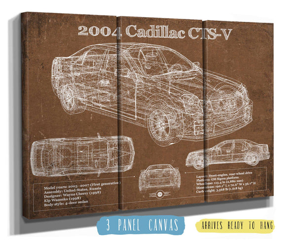 36" x 24" / 3 Panel Canvas Wrap Cutler West 2004 Cadillac CTS-V Vintage Blueprint Auto Print