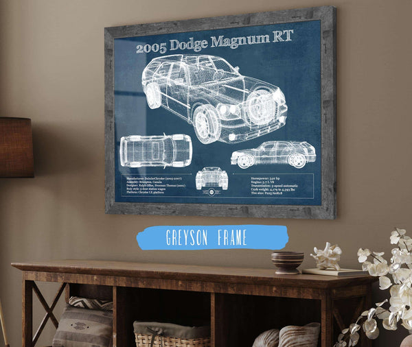 14" x 11" / Greyson Frame Cutler West 2005 Dodge Magnum RT Vintage Blueprint Auto Print