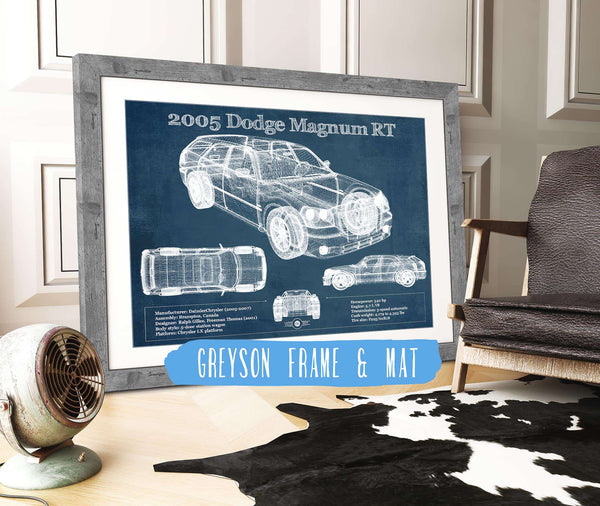 14" x 11" / Greyson Frame & Mat Cutler West 2005 Dodge Magnum RT Vintage Blueprint Auto Print