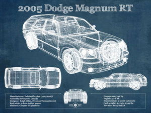 14" x 11" / Unframed Cutler West 2005 Dodge Magnum RT Vintage Blueprint Auto Print