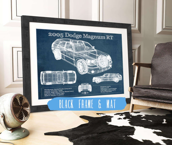 20" x 16" / Black Frame & Mat Cutler West 2005 Dodge Magnum RT Vintage Blueprint Auto Print