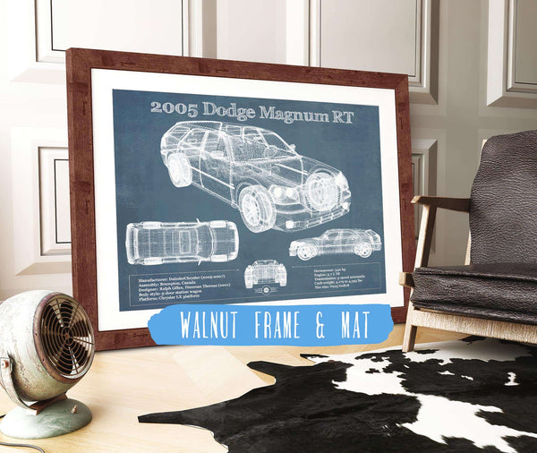 20" x 16" / Walnut Frame & Mat Cutler West 2005 Dodge Magnum RT Vintage Blueprint Auto Print