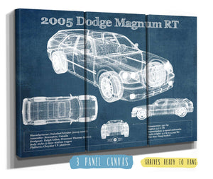 36" x 24" / 3 Panel Canvas Wrap Cutler West 2005 Dodge Magnum RT Vintage Blueprint Auto Print