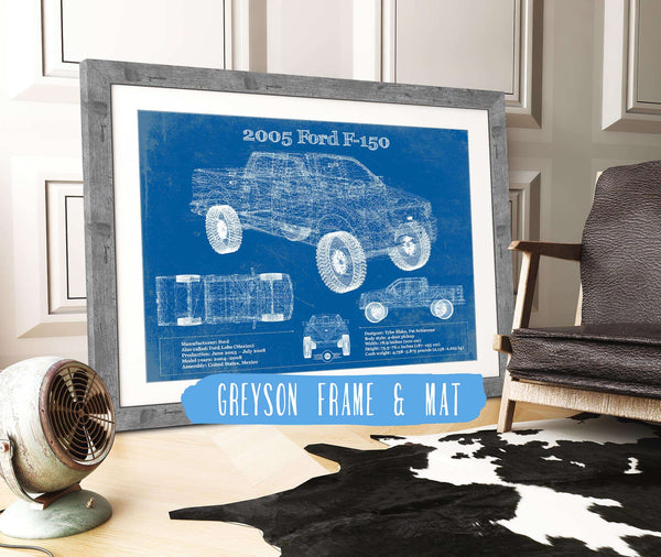 14" x 11" / Greyson Frame & Mat Cutler West 2005 Ford F-150 Vintage Blueprint Auto Print