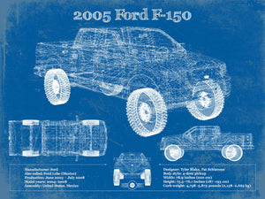 14" x 11" / Unframed Cutler West 2005 Ford F-150 Vintage Blueprint Auto Print