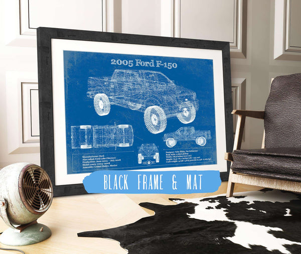 20" x 16" / Black Frame & Mat Cutler West 2005 Ford F-150 Vintage Blueprint Auto Print